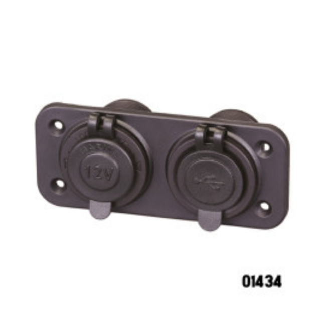 01434 DUEL USB PORT WITH POWER SOCKET WITH CAP