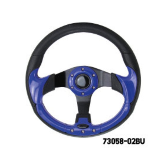 73058-02BU STEERING WHEEL (WITH PU SLEEVES)- BLACK/ BLUE