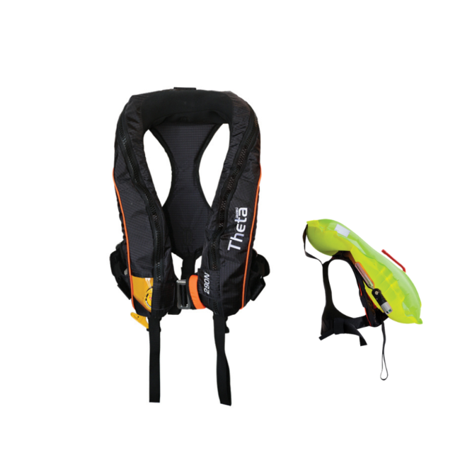 THETA INFLATABLE LIFE JACKET, AUTO, 290N, WITH SPRAYHOOD, DOUBLE CROTCH & HARNESS, ISO